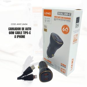 cargador de auto 60w cable tipo c a iph